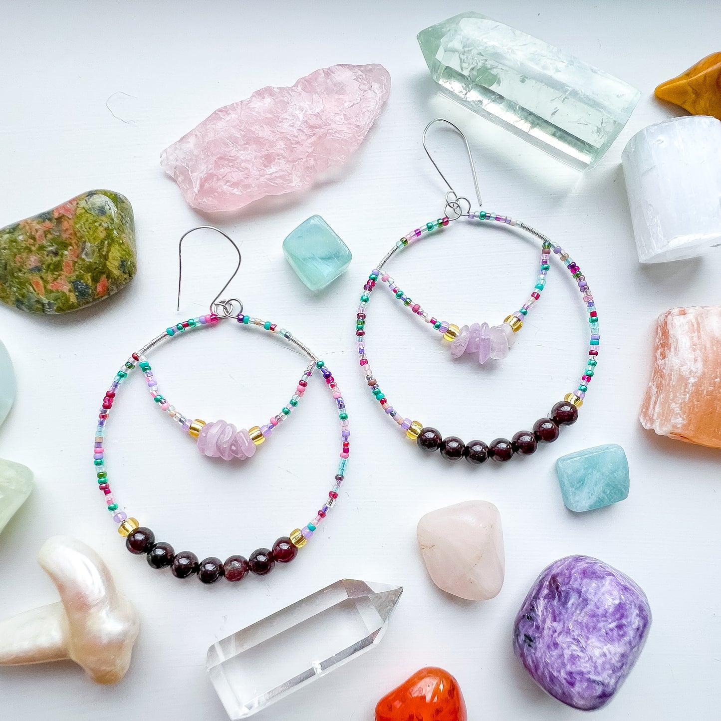 . ❤️ Grounded self love and acceptance earrings ❤️ with garnet and kunzite