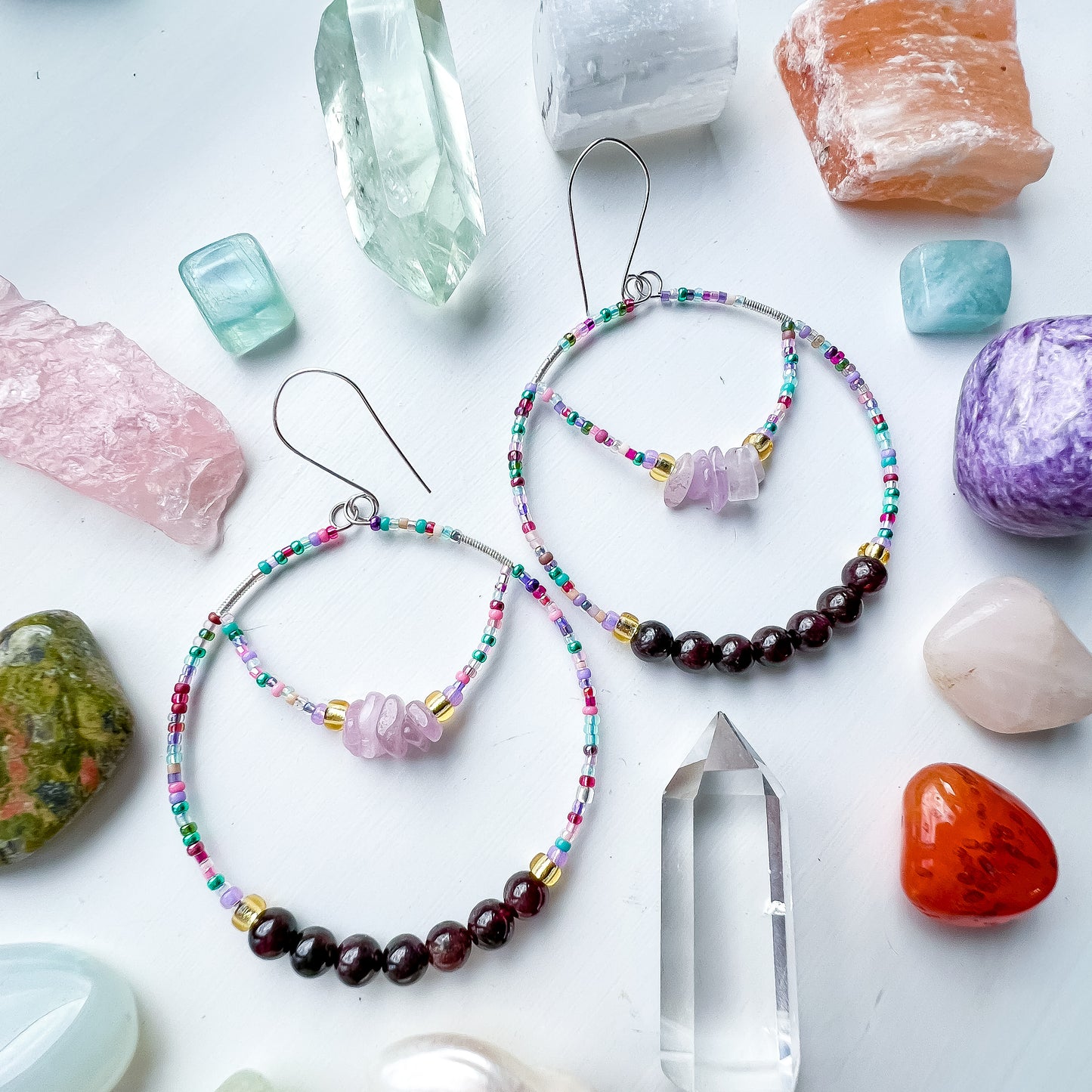 . ❤️ Grounded self love and acceptance earrings ❤️ with garnet and kunzite