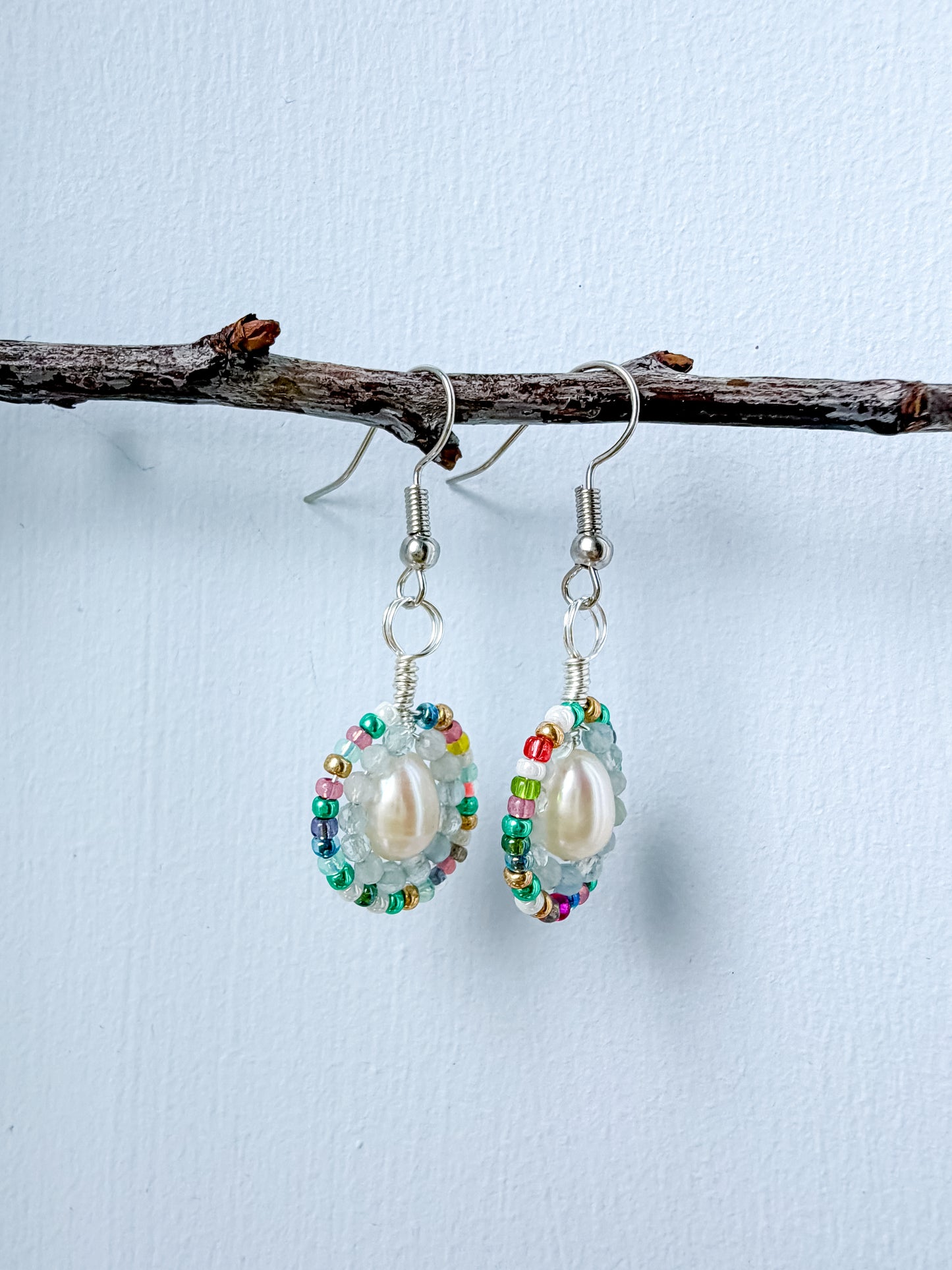 ✨ Rainbow Pearl Halo Earrings ✨ - Aquamarine and Pearl Earrings