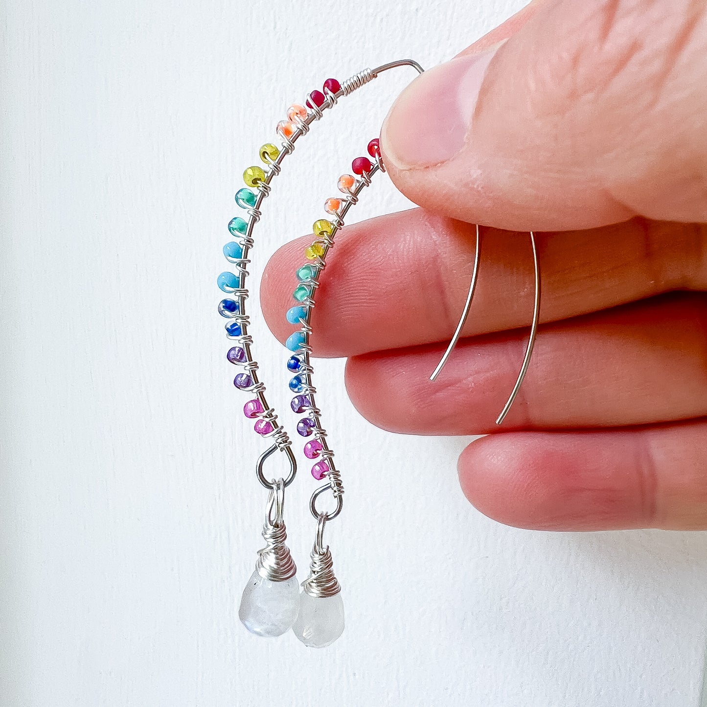 Rainbow moonstone chakra Goddess earrings gold