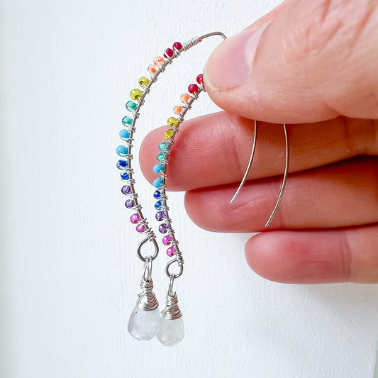 Rainbow moonstone chakra Goddess earrings gold