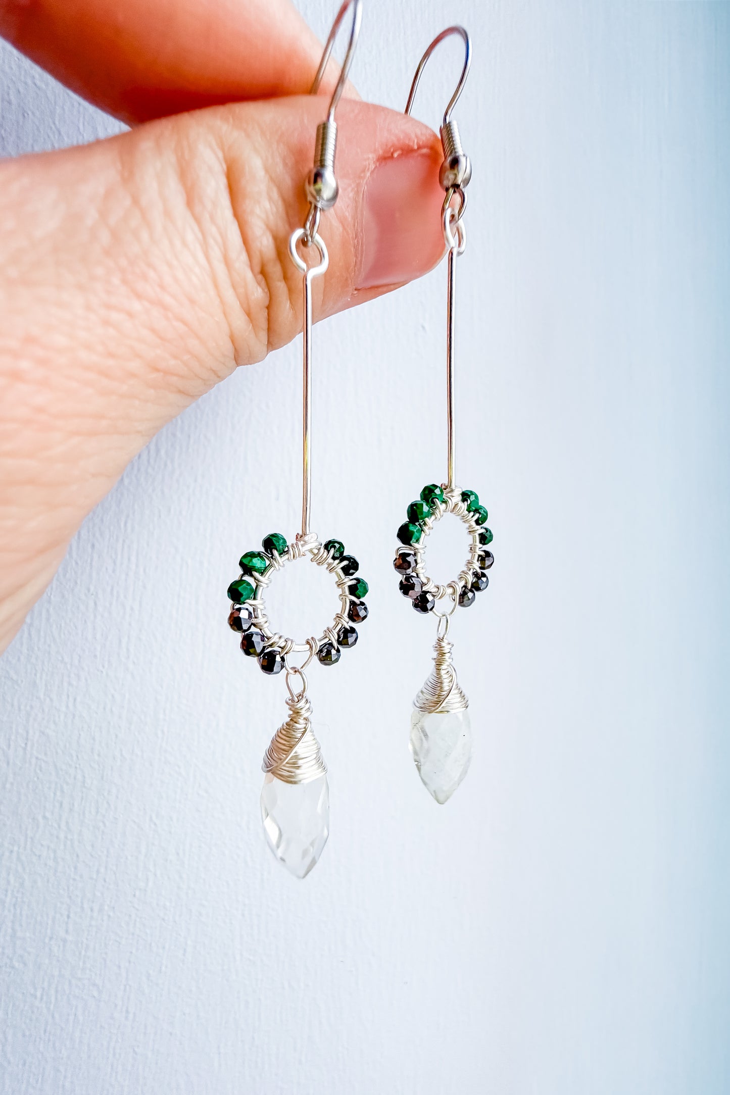 🛡️ Heartbound Protection Earrings – Clear Quartz, Hematite and Malachite Earrings