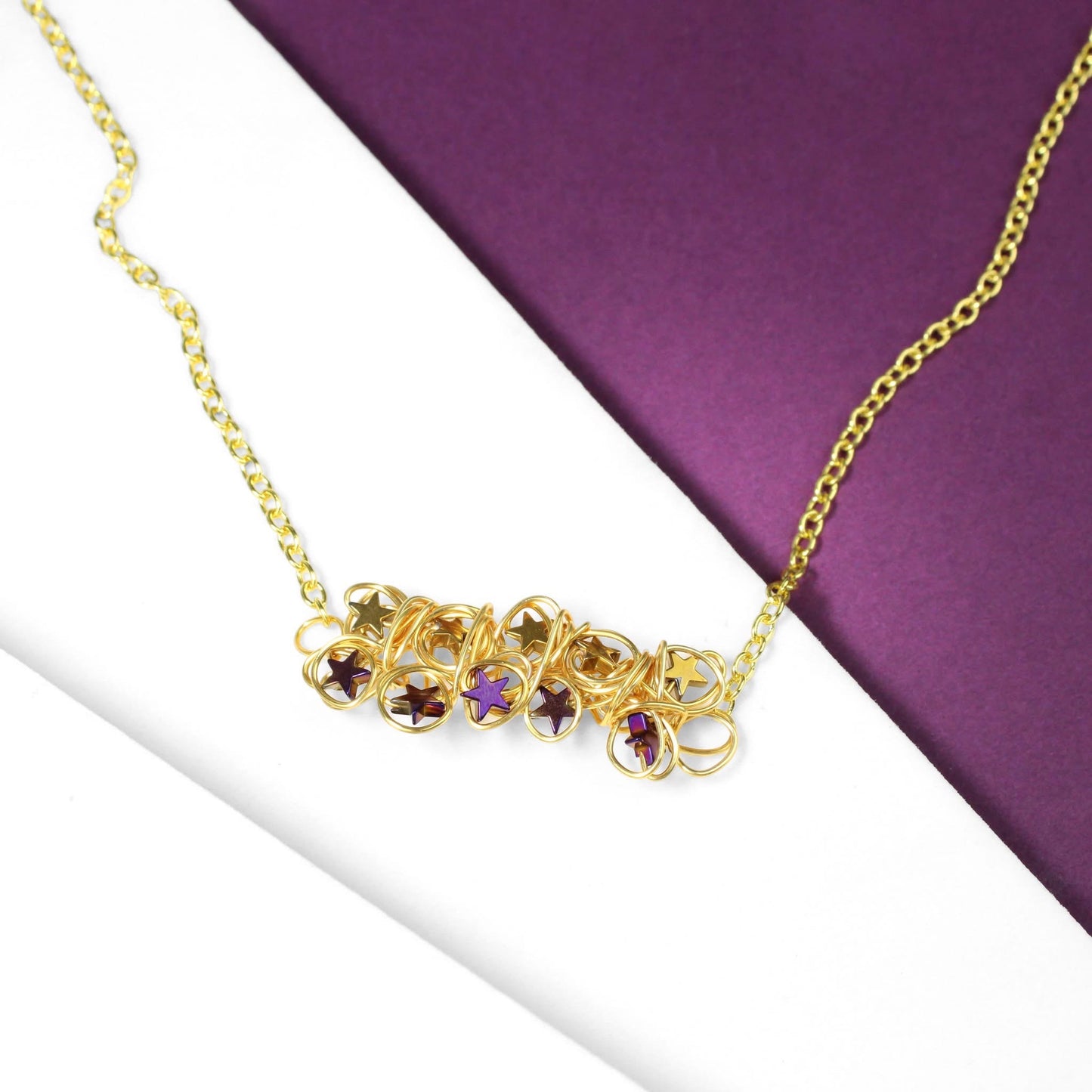 ⭐ Gold & Purple Hematite Star Cluster Necklace ⭐ Jewellery MakerTV Piece 🩷💚