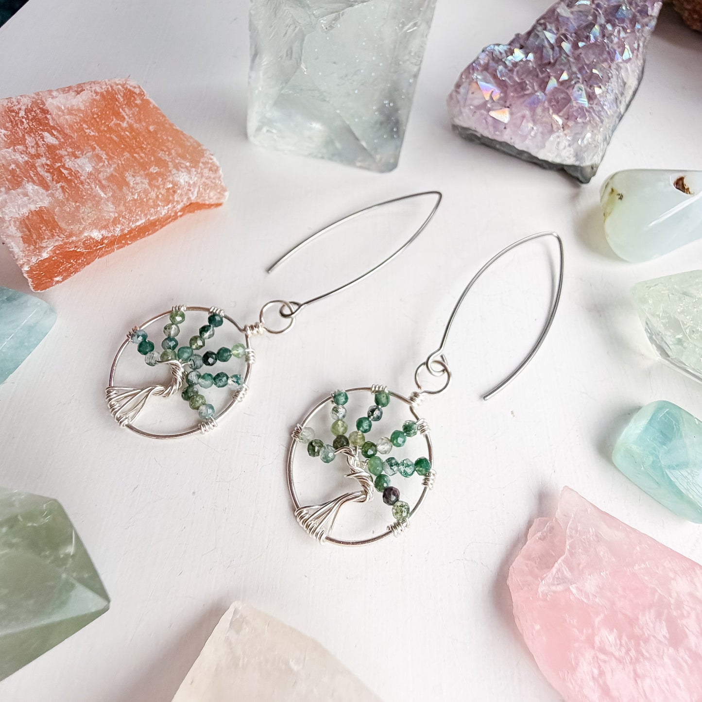 Moss Agate Tree Of Life Earrings