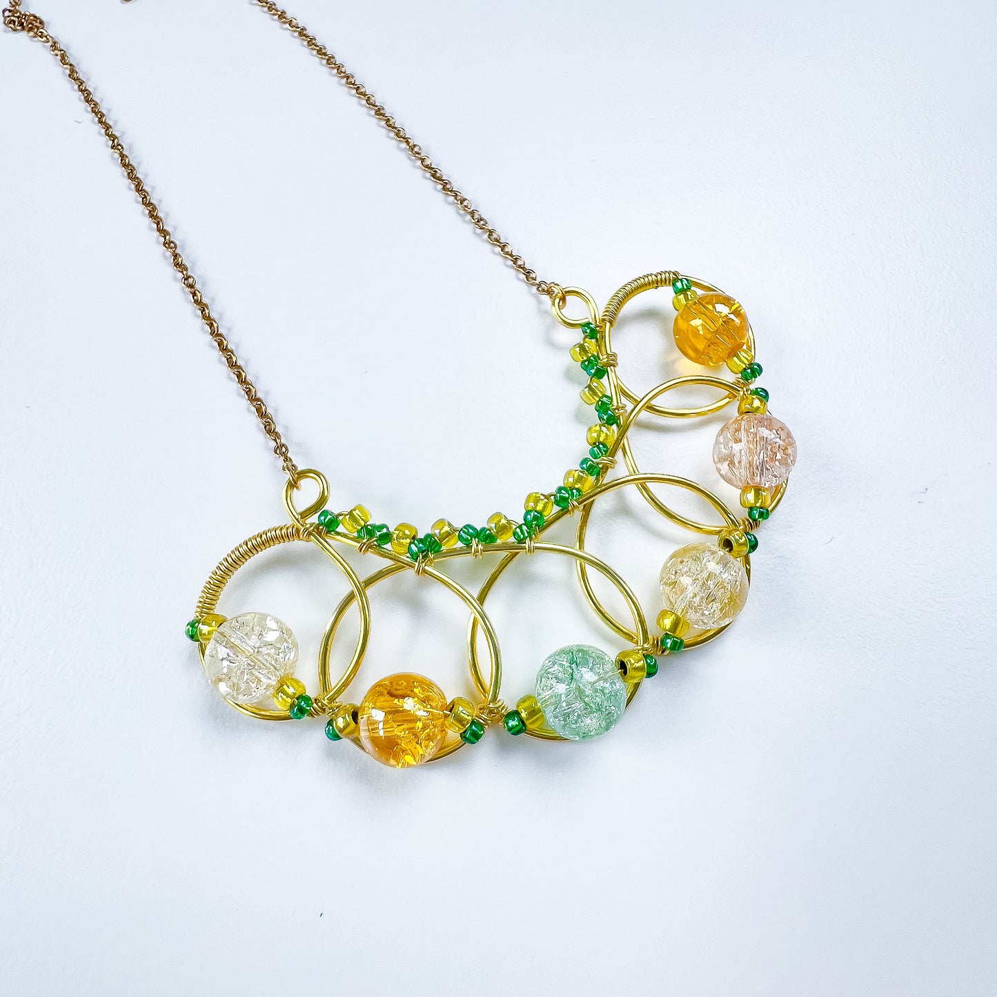 ☀️✨ Golden Loops Crackled Glass Necklace ✨☀️ Jewellery MakerTV Piece 🩷💚