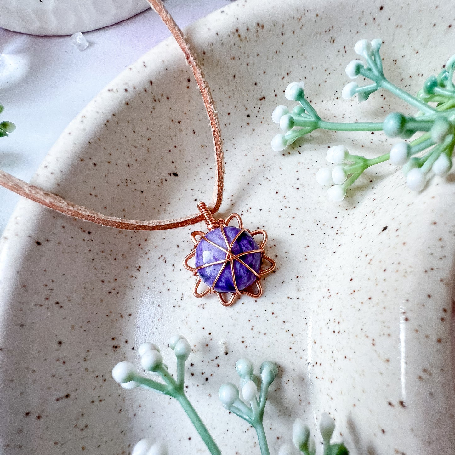 ☀️ Solar Soul Necklace – Charoite & Copper Radiance ☀️ Awaken. Align. Radiate.