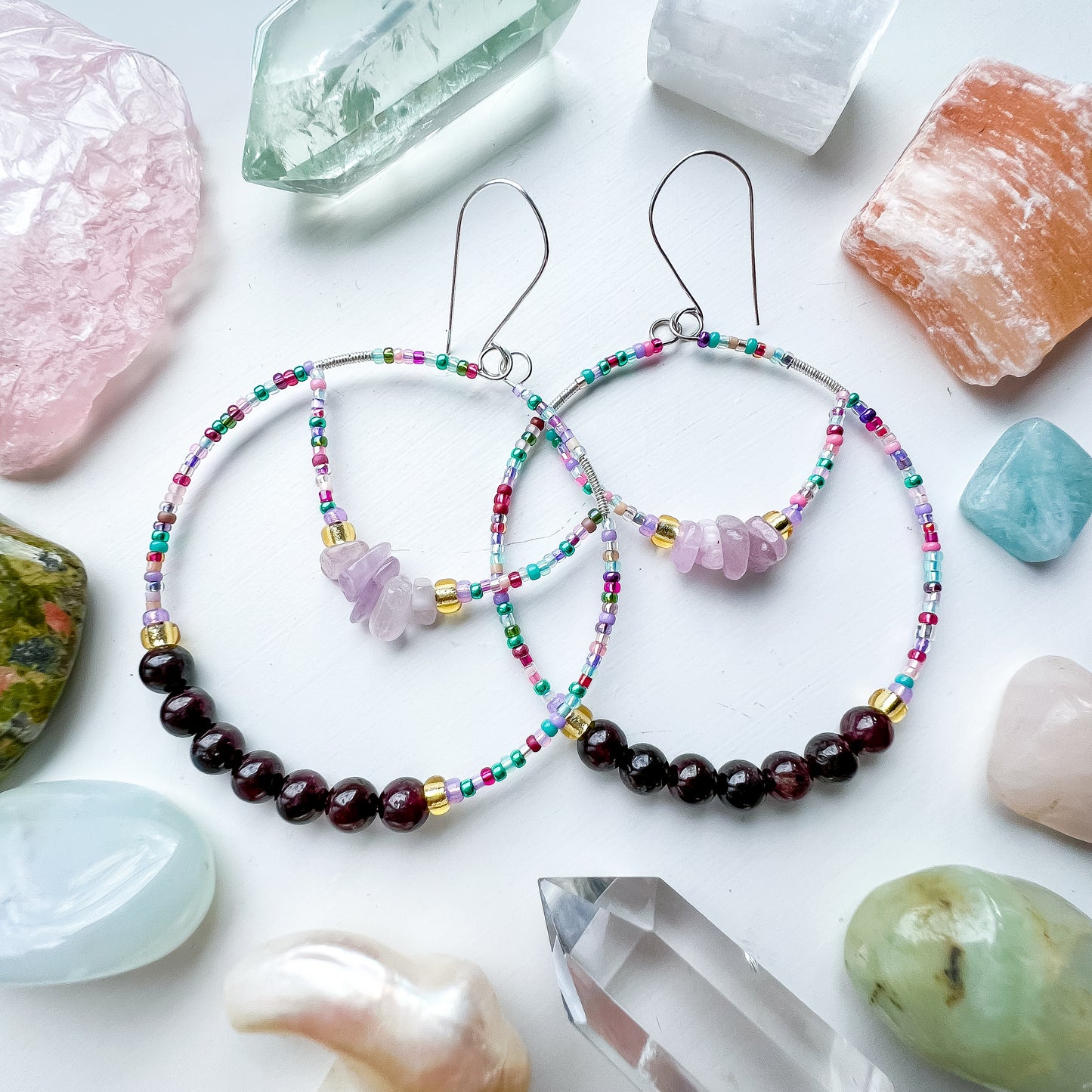 . ❤️ Grounded self love and acceptance earrings ❤️ with garnet and kunzite