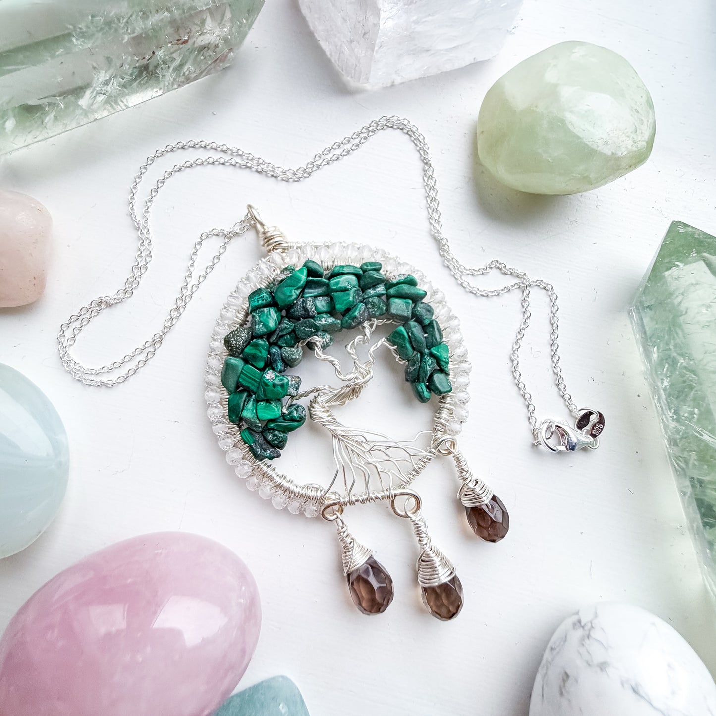 π³ Safe to Soften - Malachite, clear quartz and smokey quartz Tree of Life talisman π³