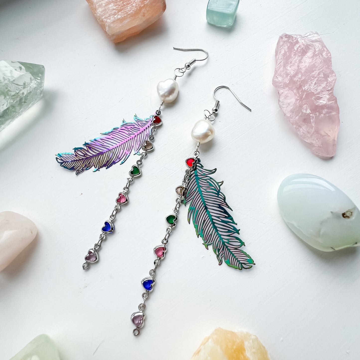 .🦋 Pearl glimmer-wing earrings - rainbow wings
