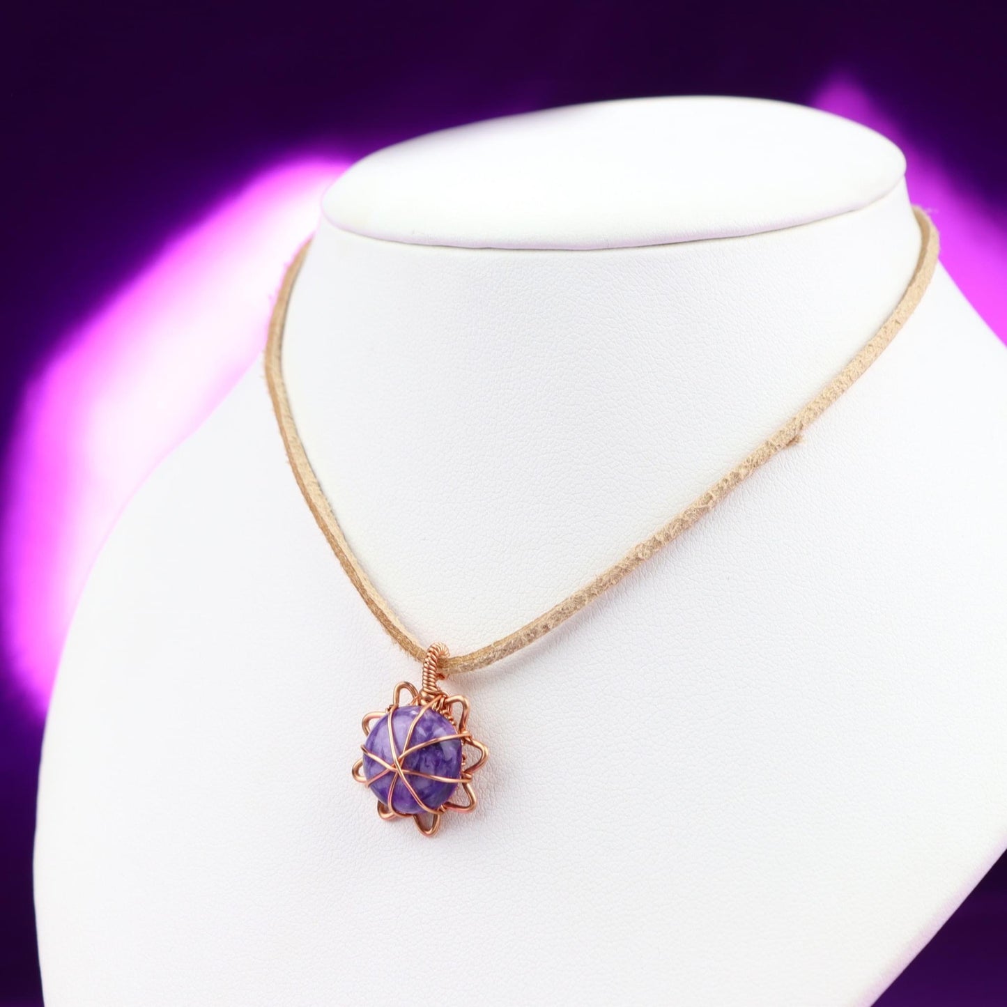 ☀️ Solar Soul Necklace – Charoite & Copper Radiance ☀️ Awaken. Align. Radiate.