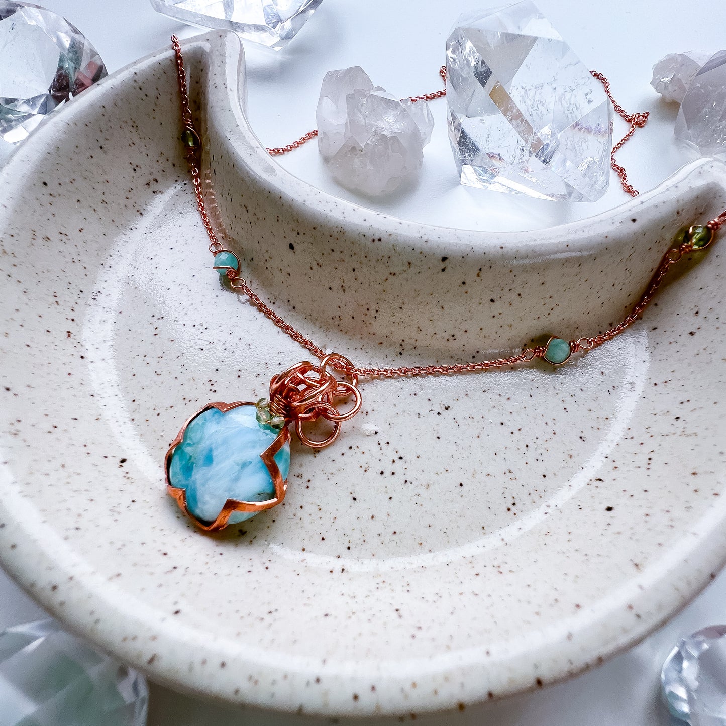 Larimar pendant - Tranquil Harmony Necklace: Healing Waves, Abundant Growth