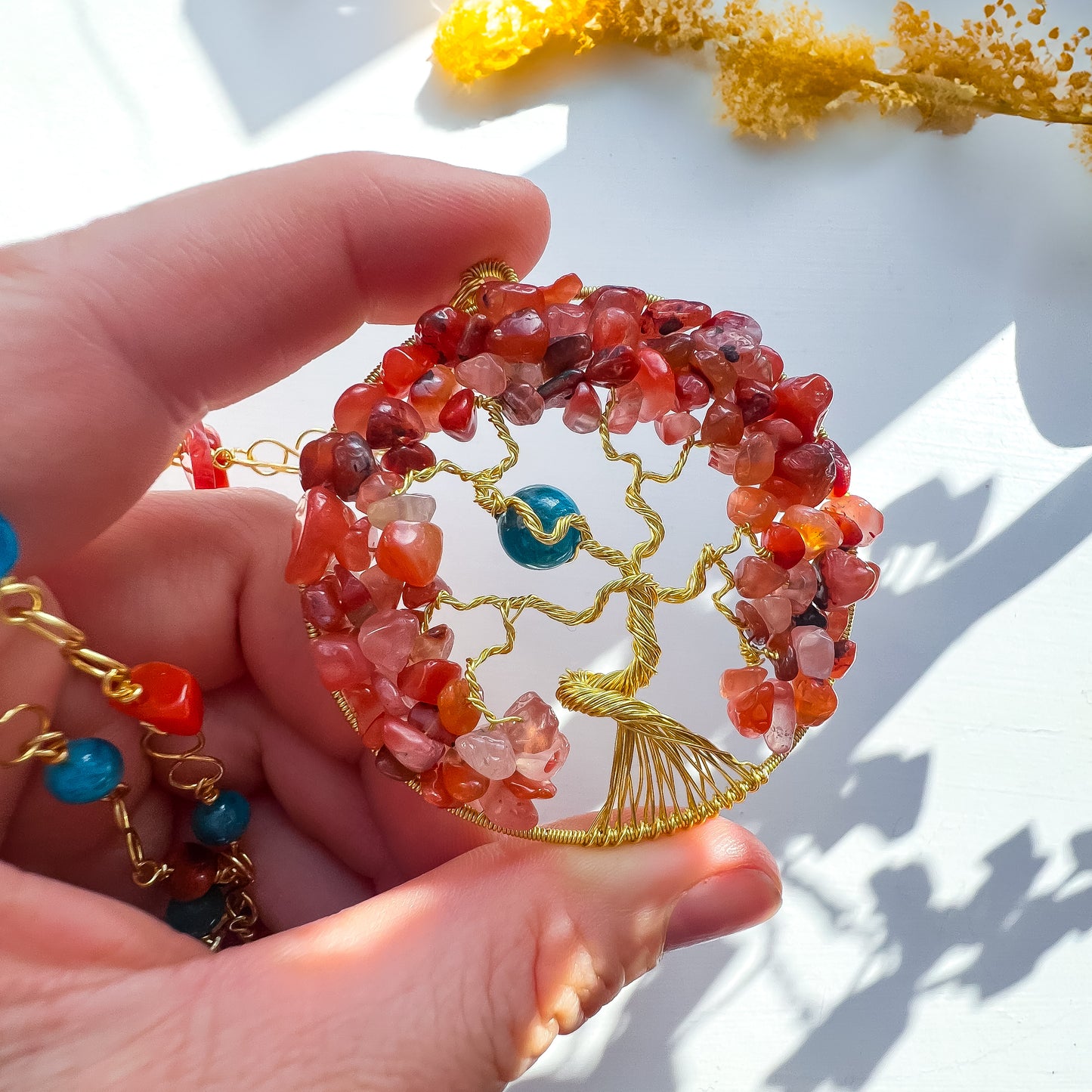 🌳✨❤️ Nanhong Agate and Neon Apatite Tree of Life Pendant ❤️✨🌳 Healing Forest Collection