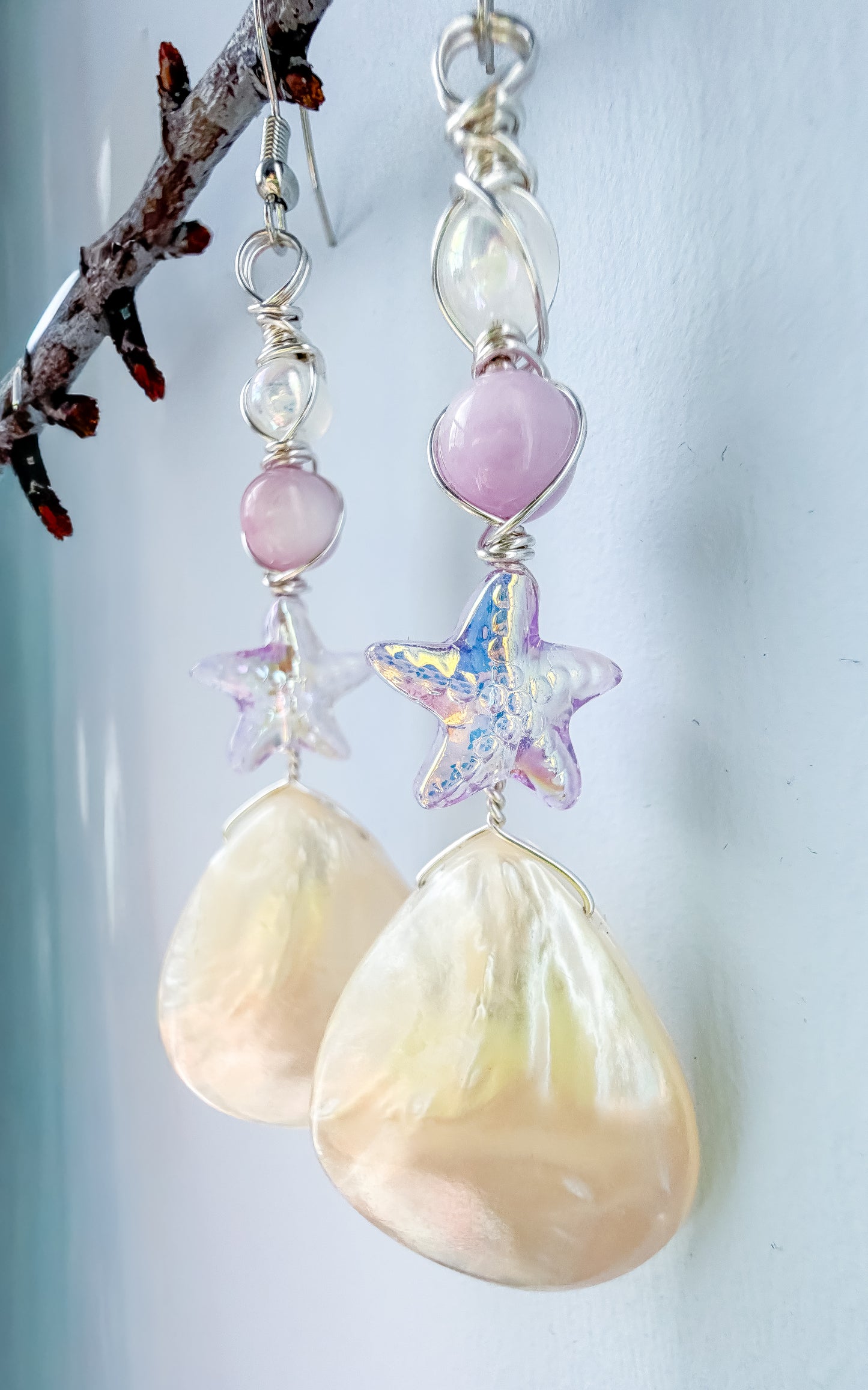✨💜 Soft Ocean Dream Earrings 💜✨ Kunzite & Mother of Pearl Shell Earrings | Handmade Dangle Earrings