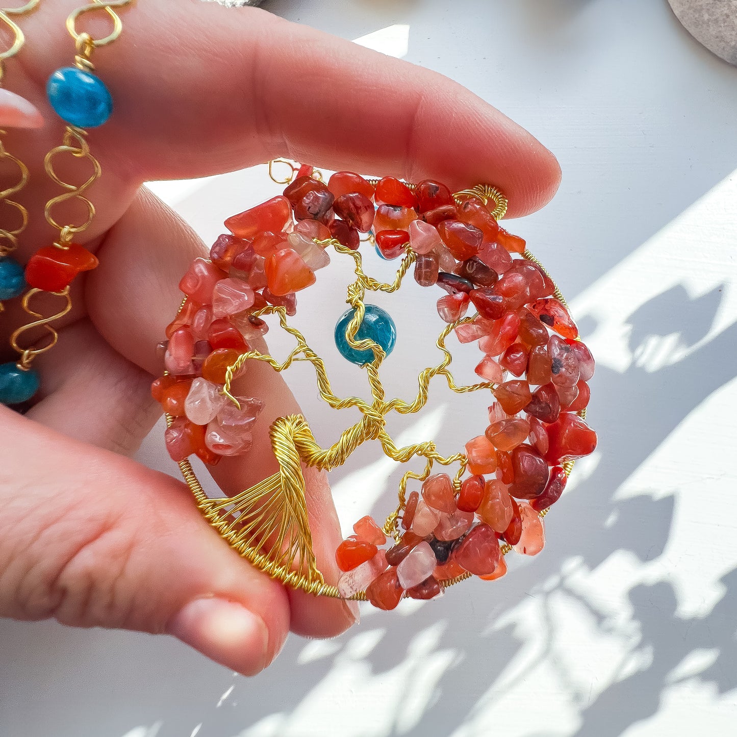 🌳✨❤️ Nanhong Agate and Neon Apatite Tree of Life Pendant ❤️✨🌳 Healing Forest Collection