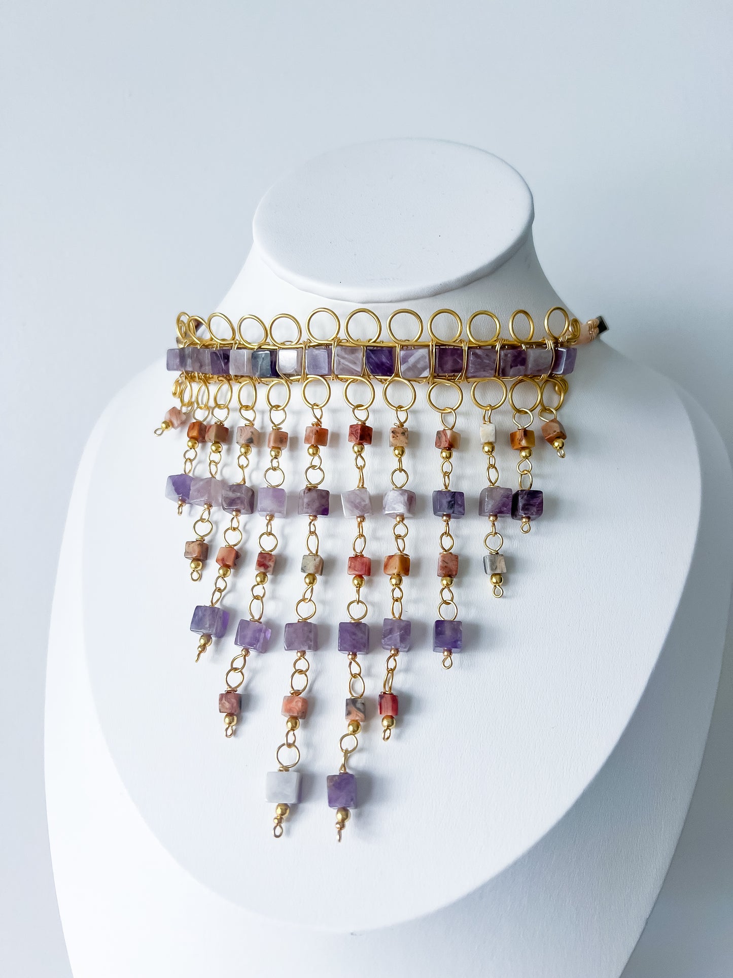 ✨ Celestial Cascade Choker — Amethyst & Crazy Lace Agate ✨