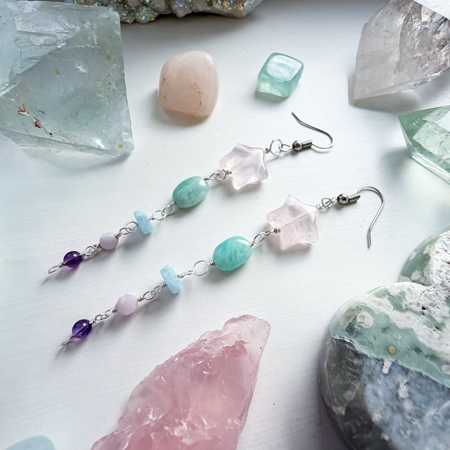 β¨ππ Starseed Dream Earrings ππβ¨ - Rose Quartz, Amazonite, Aquamarine, Kunzite and Amethyst Earrings
