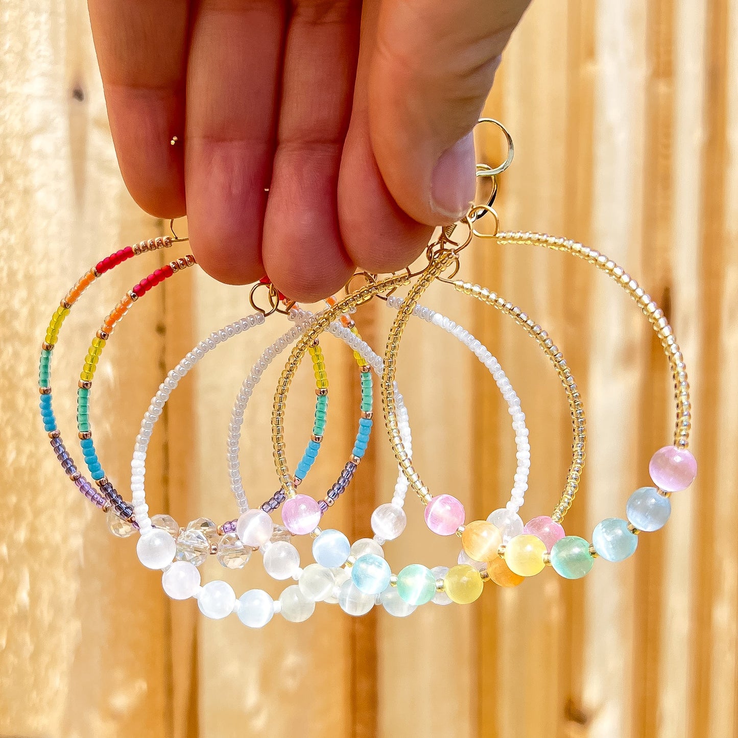 Rainbow brights clear quartz statement hoop earrings gold