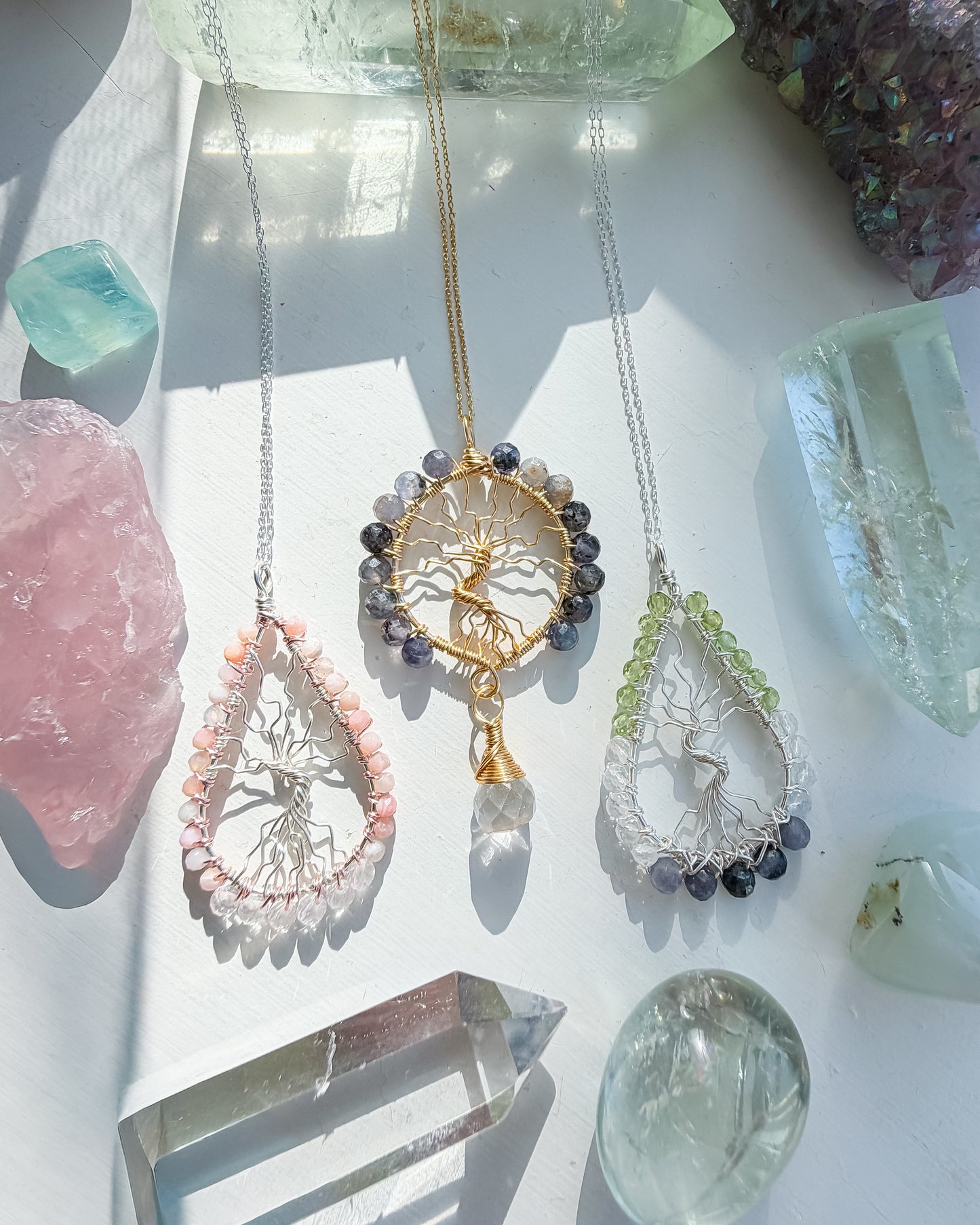 🔮✨ Iolite & Clear Quartz Tree of Life Necklace ✨🔮