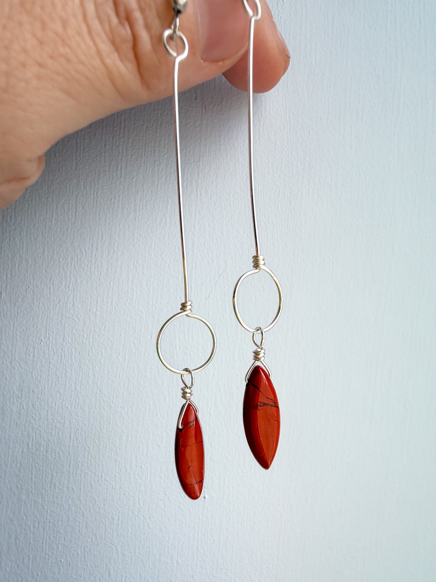 🔥 Rooted in Fire - Red Jasper Long Drop Hoop Earrings