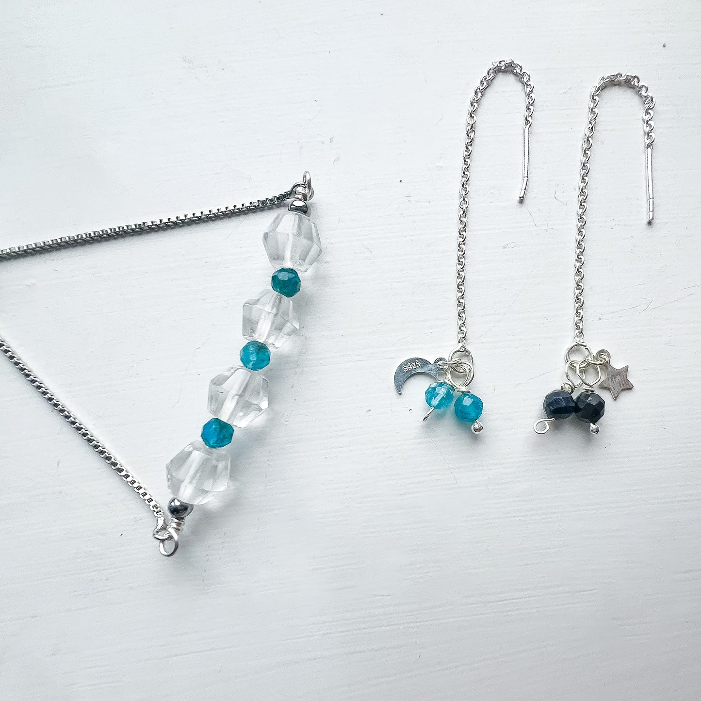 🌙✨ Celestial Threader Earrings – Sapphire & Neon Apatite ✨🌙 💙 Jewellery MakerTV Piece 🩷💚