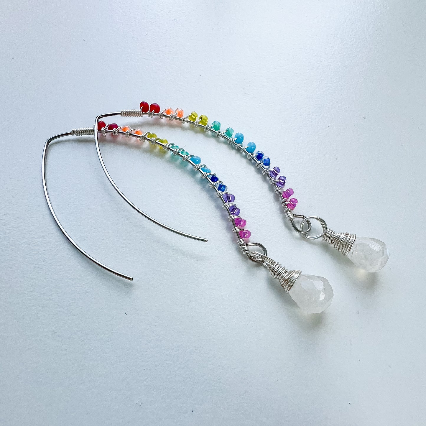 Rainbow moonstone chakra Goddess earrings gold
