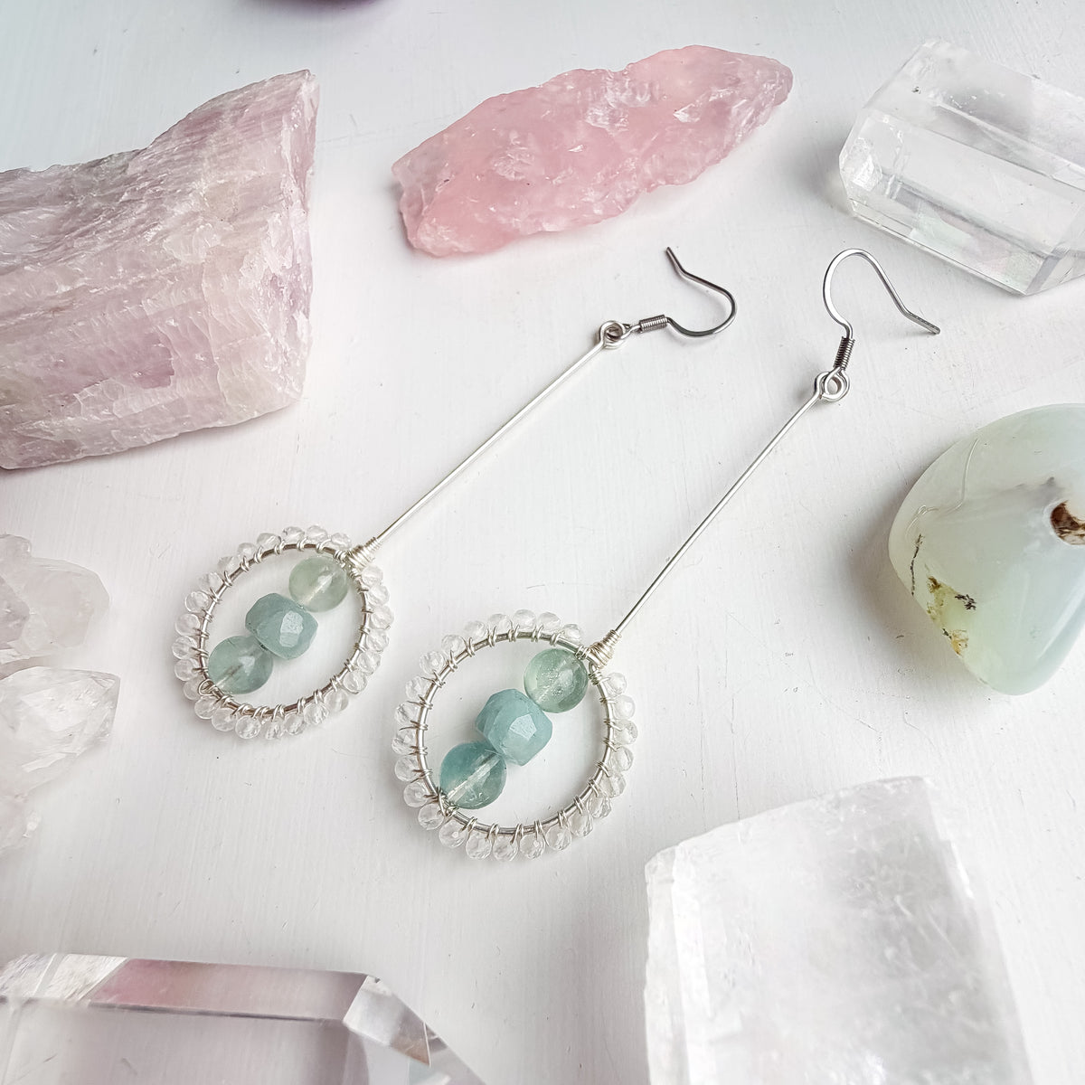. โจ๐ Speak Your Truth earrings ๐โจ Aquamarine, fluorite and clear quartz earrings