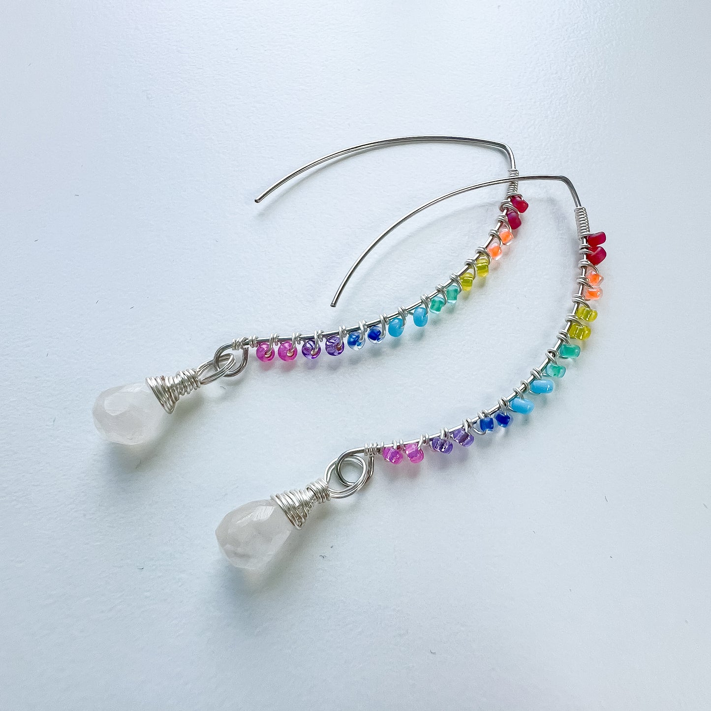 Rainbow moonstone chakra Goddess earrings gold