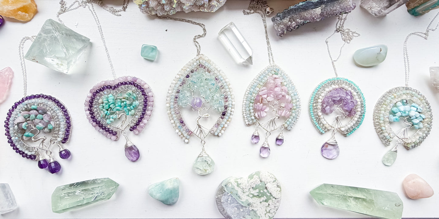 πβ¨π Serene Sea Tree Of Life Pendant πβ¨π Larimar, Rainbow Moonstone, Amazonite, Labradorite and Aquamarine Necklace