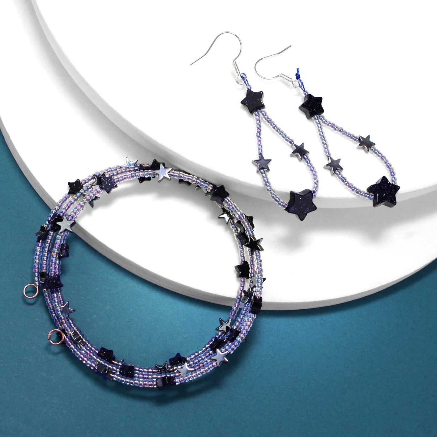 ✨🌌 Midnight Spark Star Memory Wire Bracelet 🌌✨ Jewellery MakerTV Piece 🩷💚