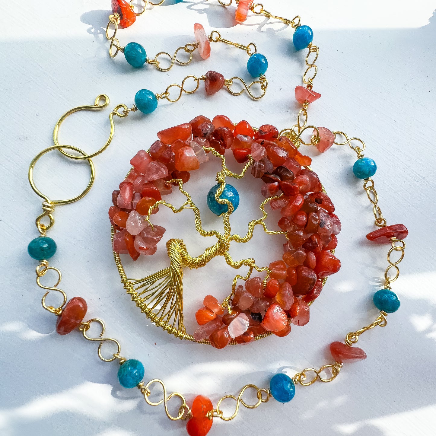 🌳✨❤️ Nanhong Agate and Neon Apatite Tree of Life Pendant ❤️✨🌳 Healing Forest Collection