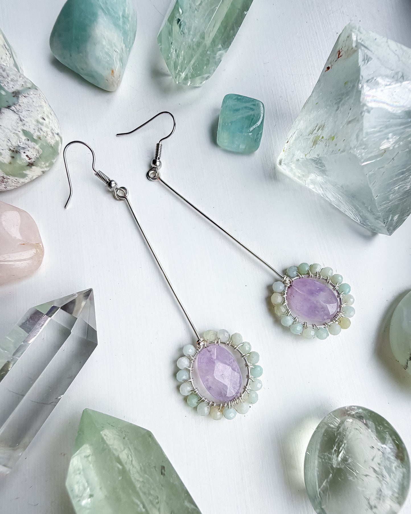 ππΏπ Gentle Heart Earrings ππΏπ - Lavender Amethyst and Amazonite Earrings