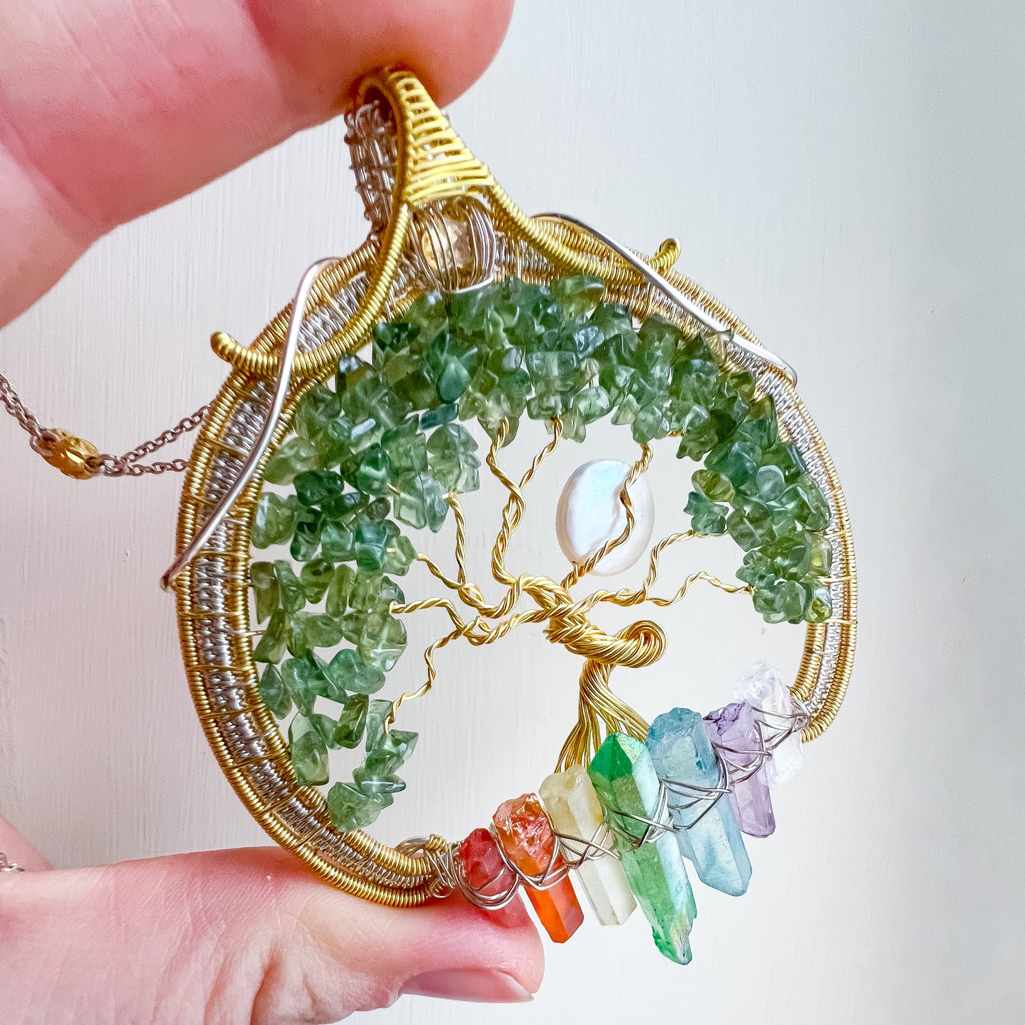 🌳✨💎 Enchanted Forest Collection 💎✨🌳 Green Apatite and Chakra Tree of Life Pendant