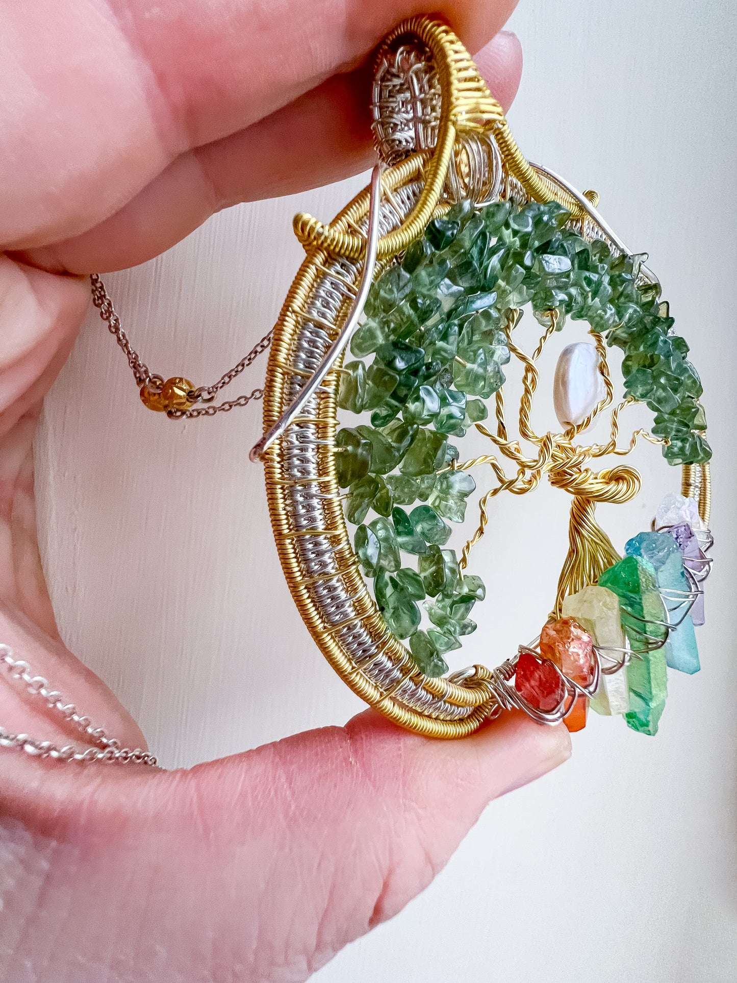 🌳✨💎 Enchanted Forest Collection 💎✨🌳 Green Apatite and Chakra Tree of Life Pendant