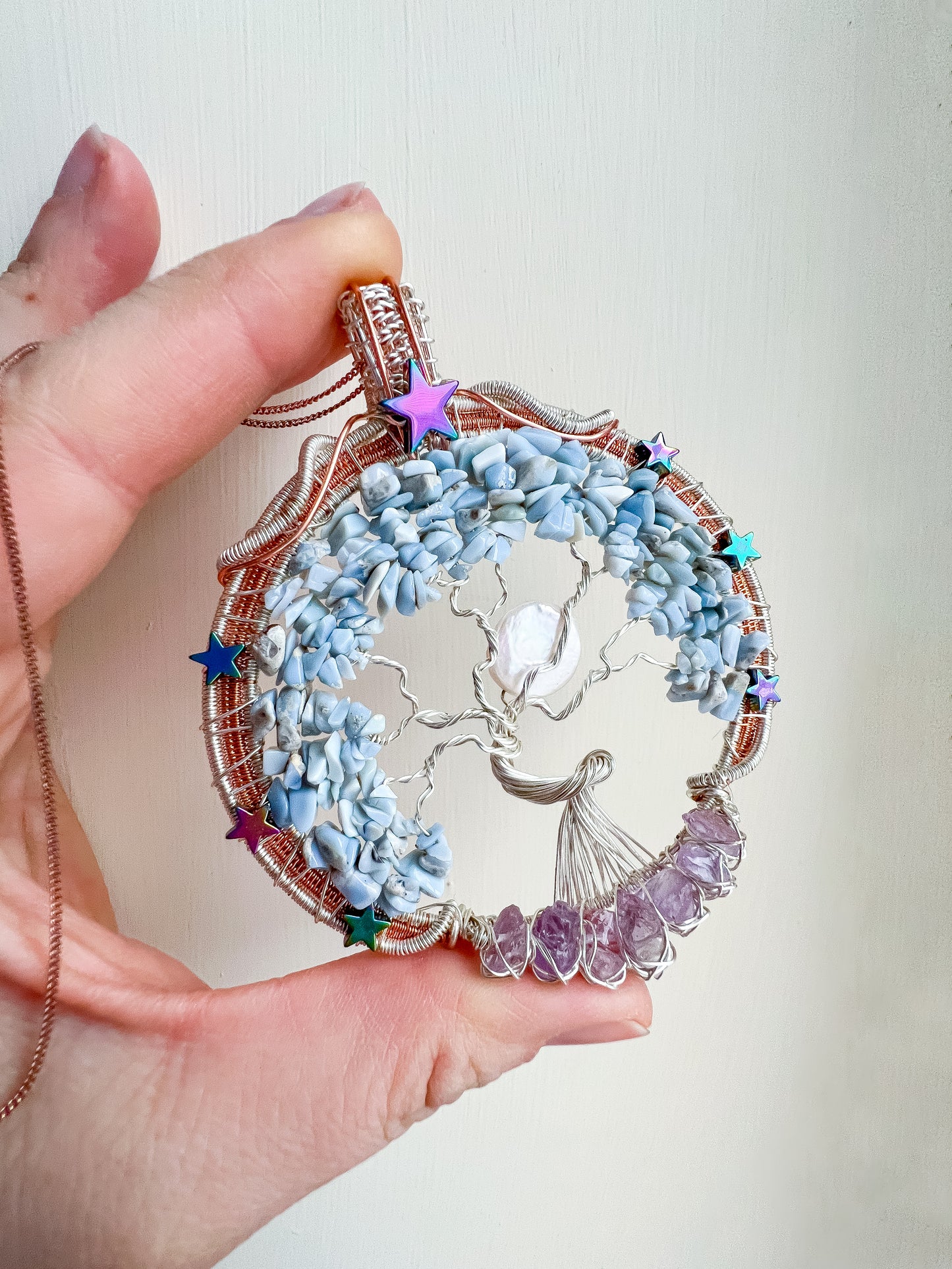 🌳✨💎 Enchanted Forest Collection 💎✨🌳 Blue Opal and Pink Amethyst Tree of Life Pendant