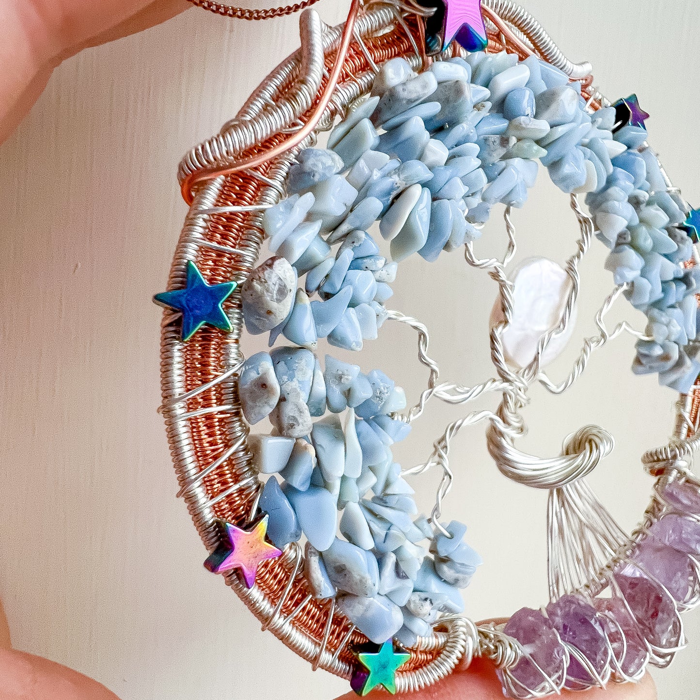 🌳✨💎 Enchanted Forest Collection 💎✨🌳 Blue Opal and Pink Amethyst Tree of Life Pendant