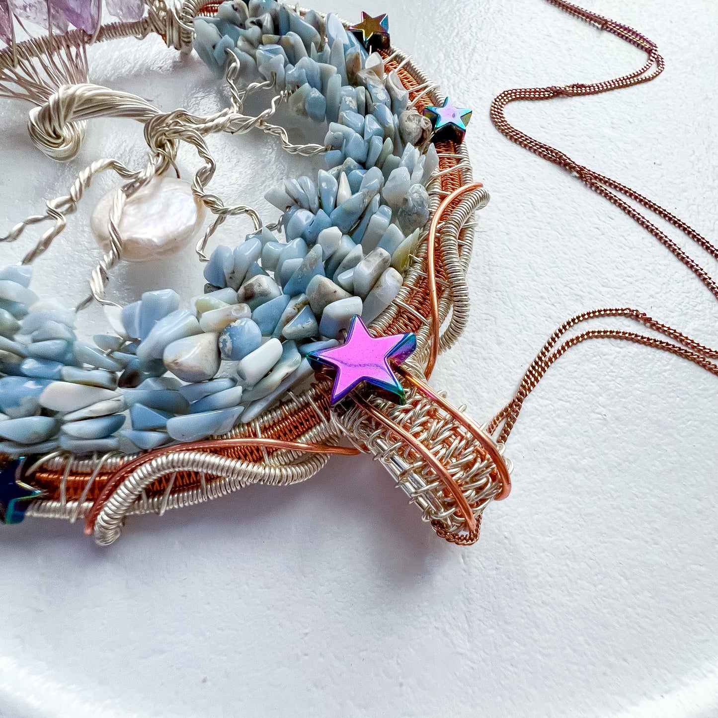 🌳✨💎 Enchanted Forest Collection 💎✨🌳 Blue Opal and Pink Amethyst Tree of Life Pendant