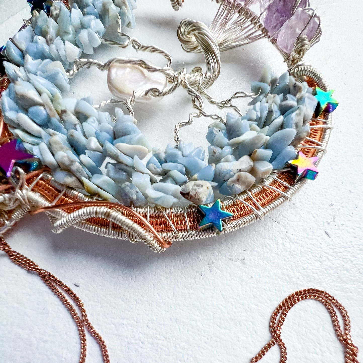 🌳✨💎 Enchanted Forest Collection 💎✨🌳 Blue Opal and Pink Amethyst Tree of Life Pendant