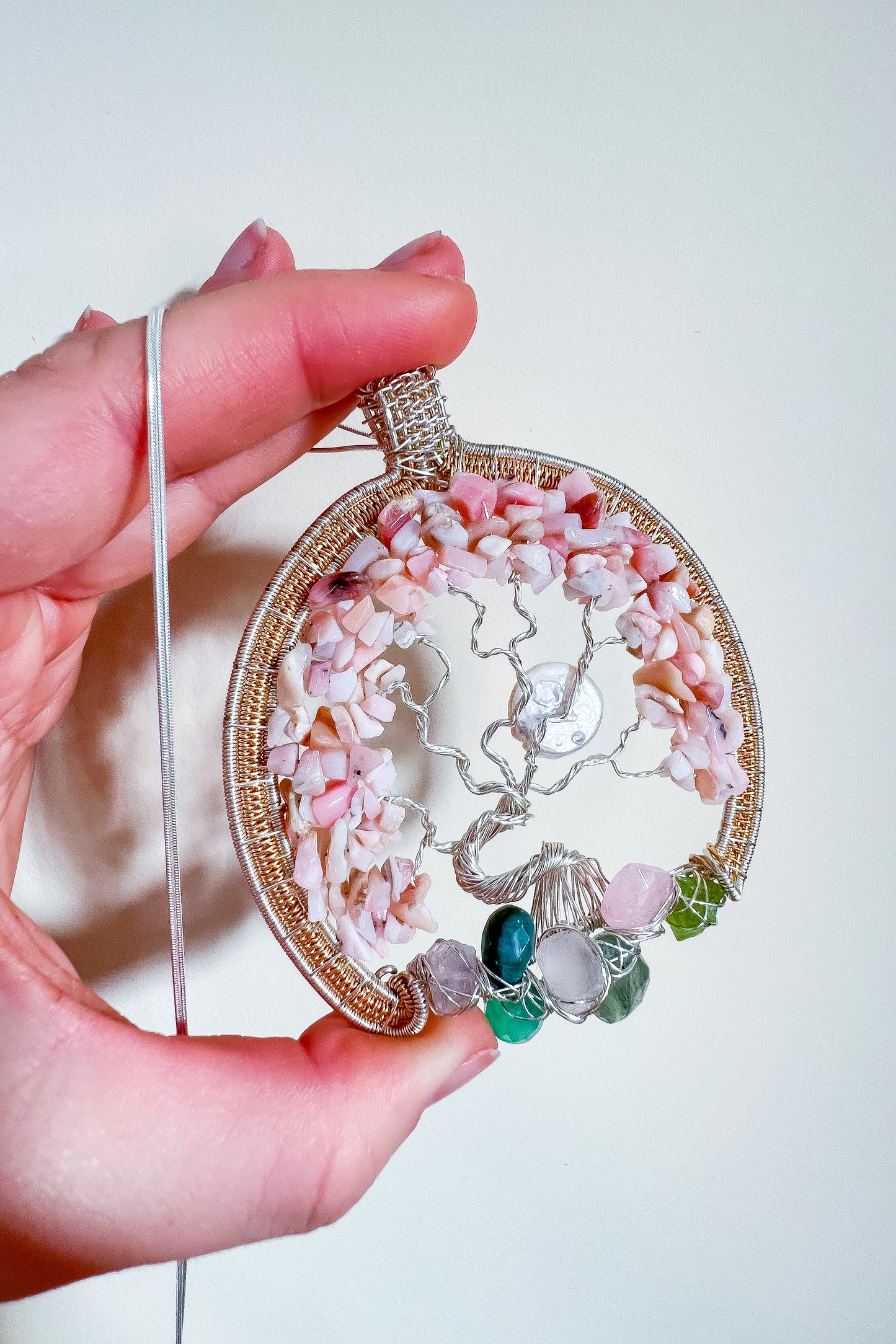 Enchanted Forest Collection 💎✨🌳 Pink Opal Heart Chakra Tree of Life Pendant