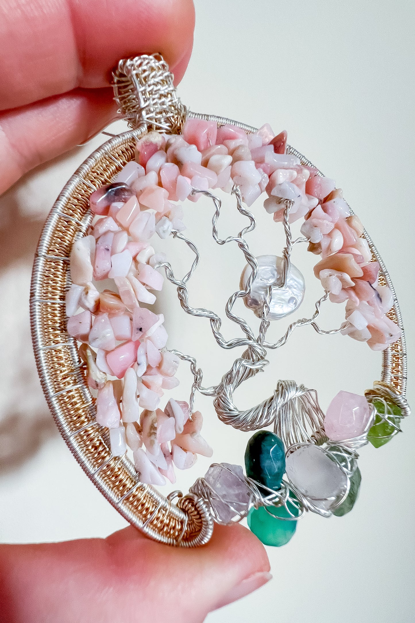 Enchanted Forest Collection 💎✨🌳 Pink Opal Heart Chakra Tree of Life Pendant