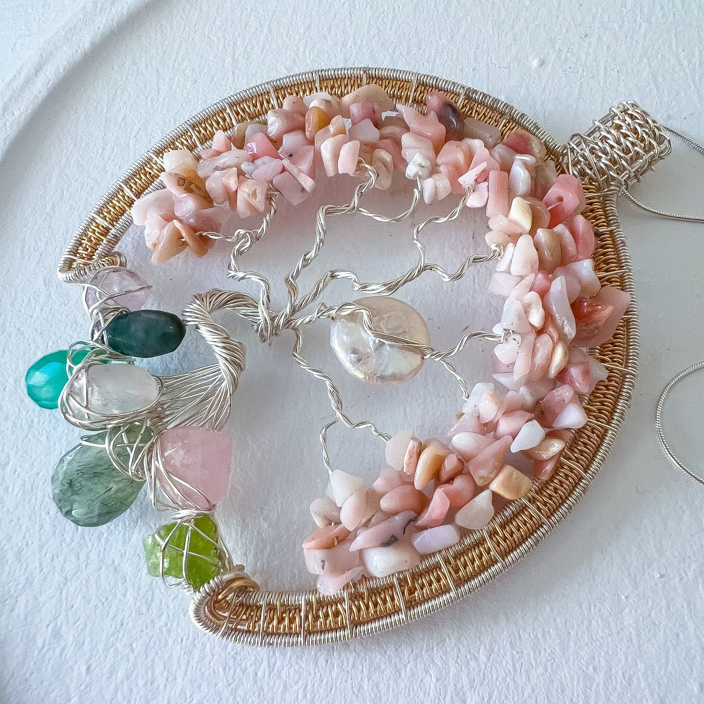 Enchanted Forest Collection 💎✨🌳 Pink Opal Heart Chakra Tree of Life Pendant
