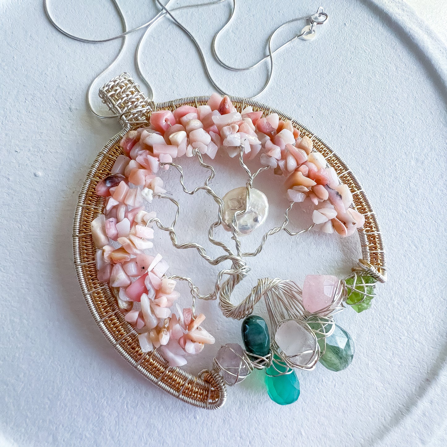 Enchanted Forest Collection 💎✨🌳 Pink Opal Heart Chakra Tree of Life Pendant