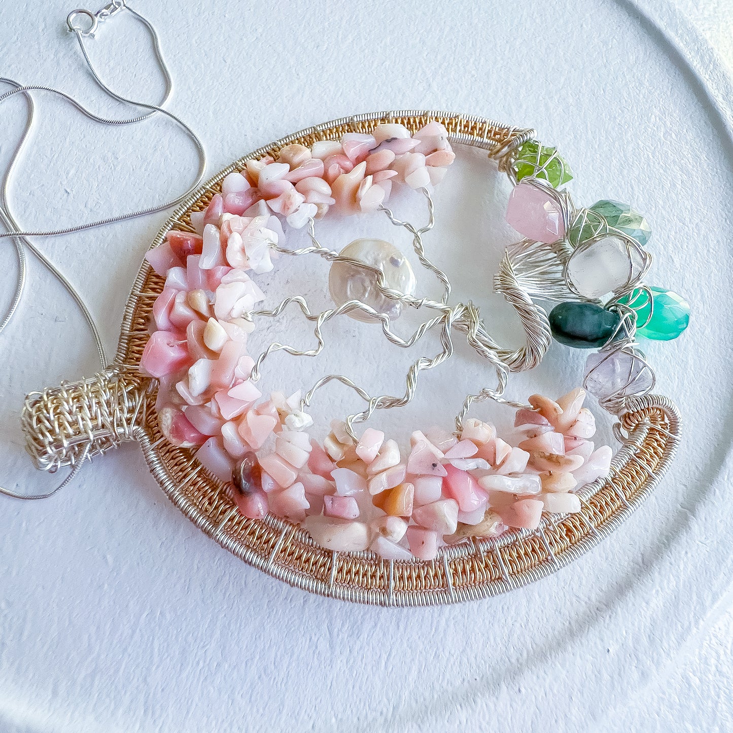 Enchanted Forest Collection 💎✨🌳 Pink Opal Heart Chakra Tree of Life Pendant