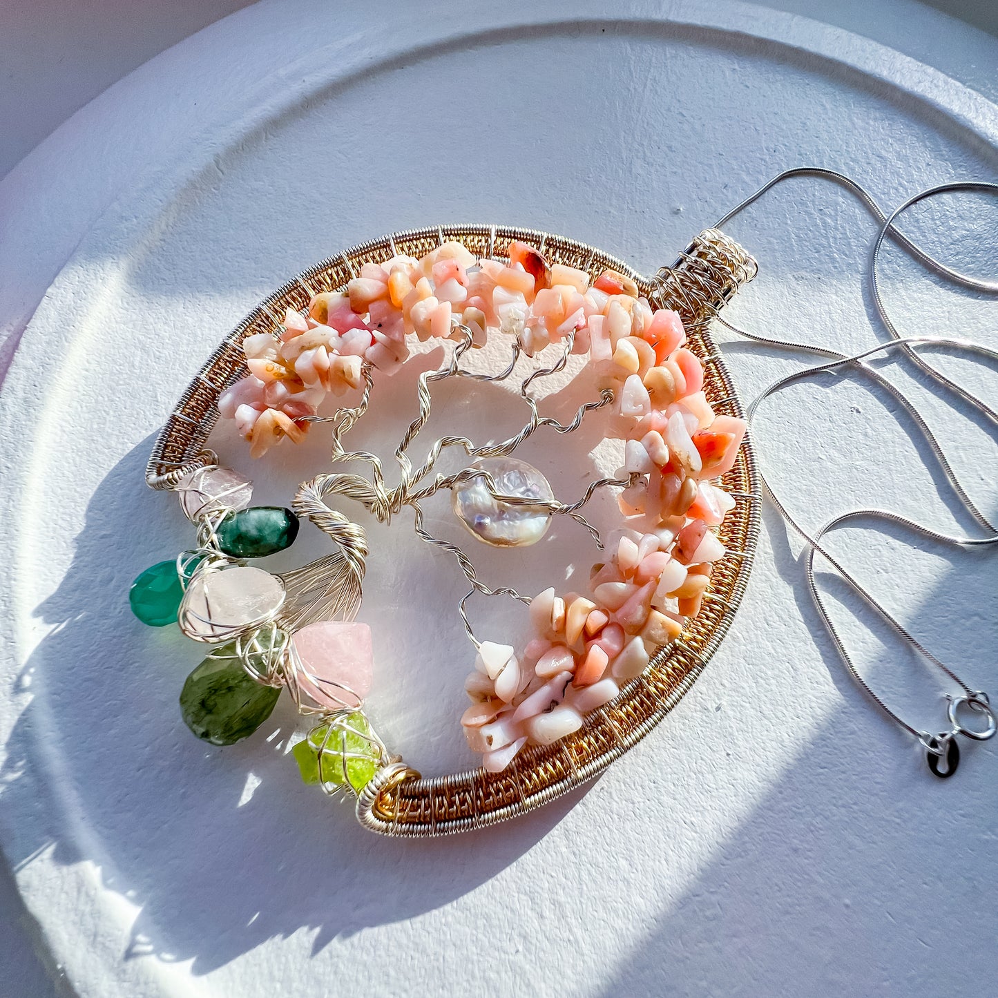 Enchanted Forest Collection 💎✨🌳 Pink Opal Heart Chakra Tree of Life Pendant