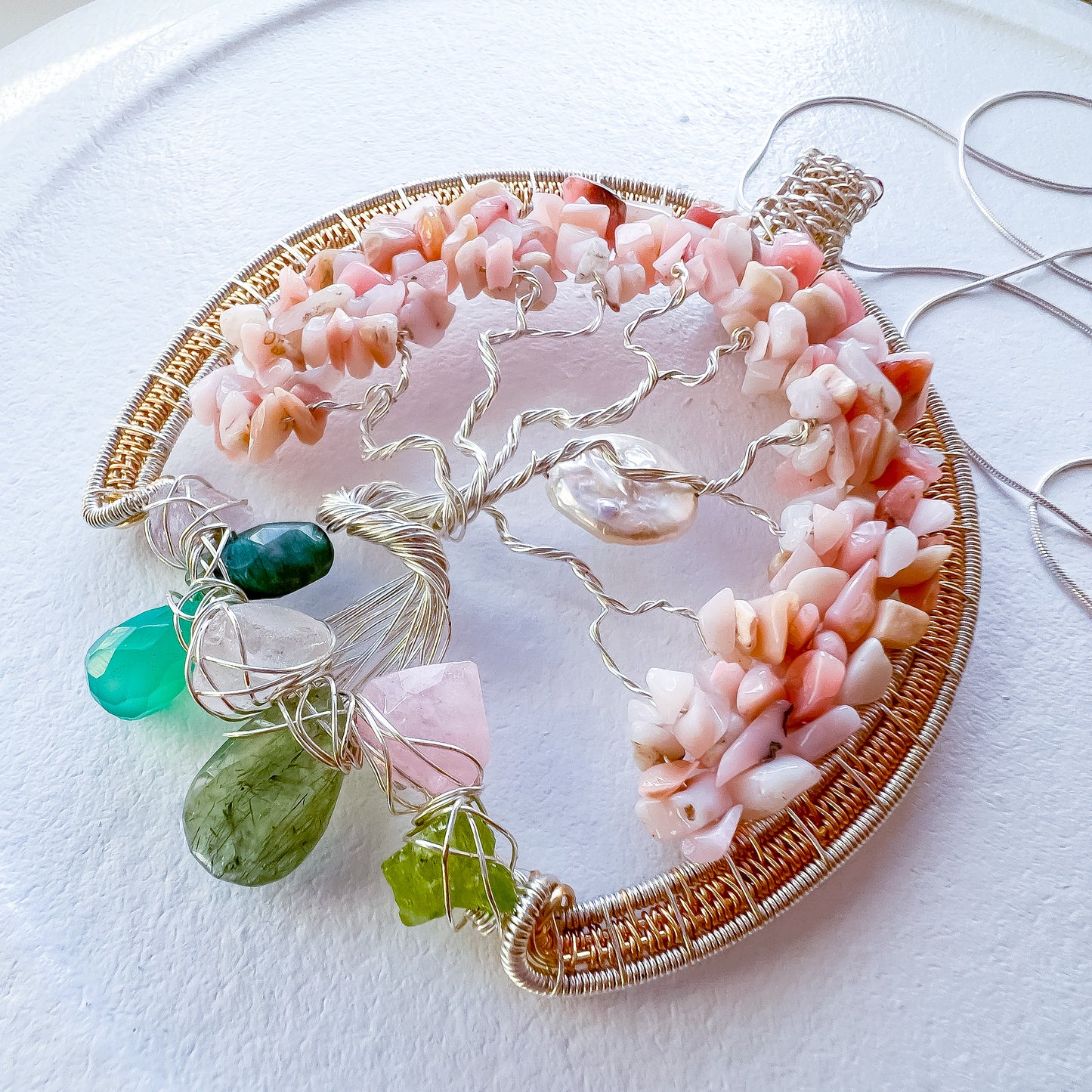 Enchanted Forest Collection 💎✨🌳 Pink Opal Heart Chakra Tree of Life Pendant