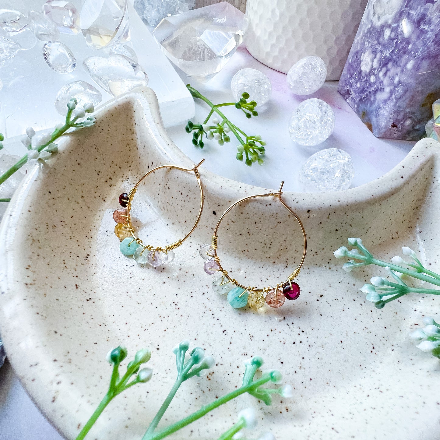 . Chakra crystal hoop earrings in Gold Pastel