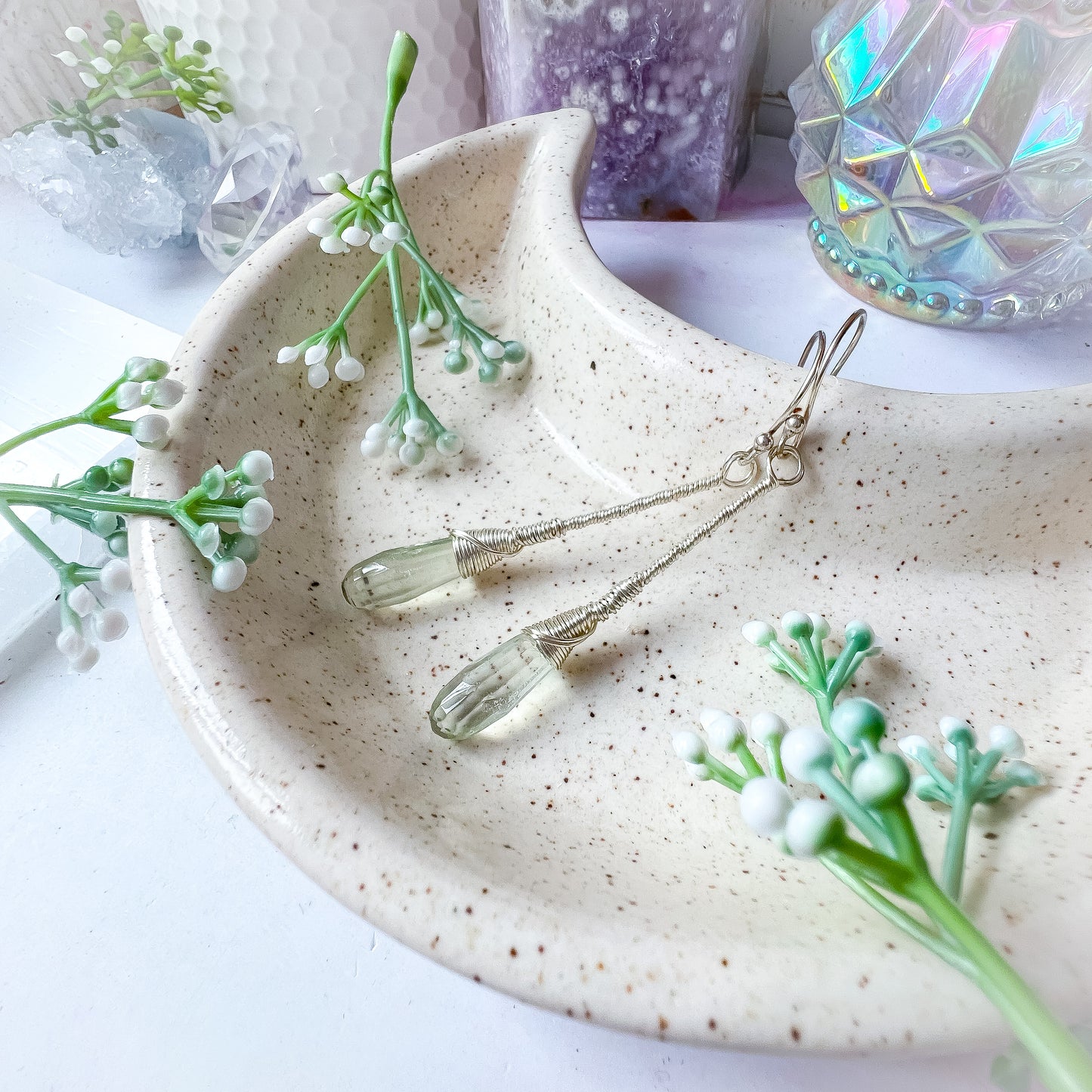 Prasiolite Long Elegant Drop Earrings - Silver
