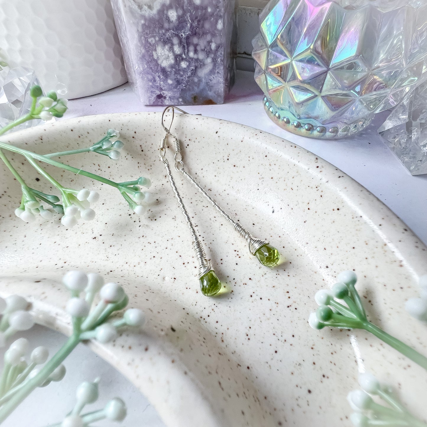 Peridot Elegant Drop Silver Earrings
