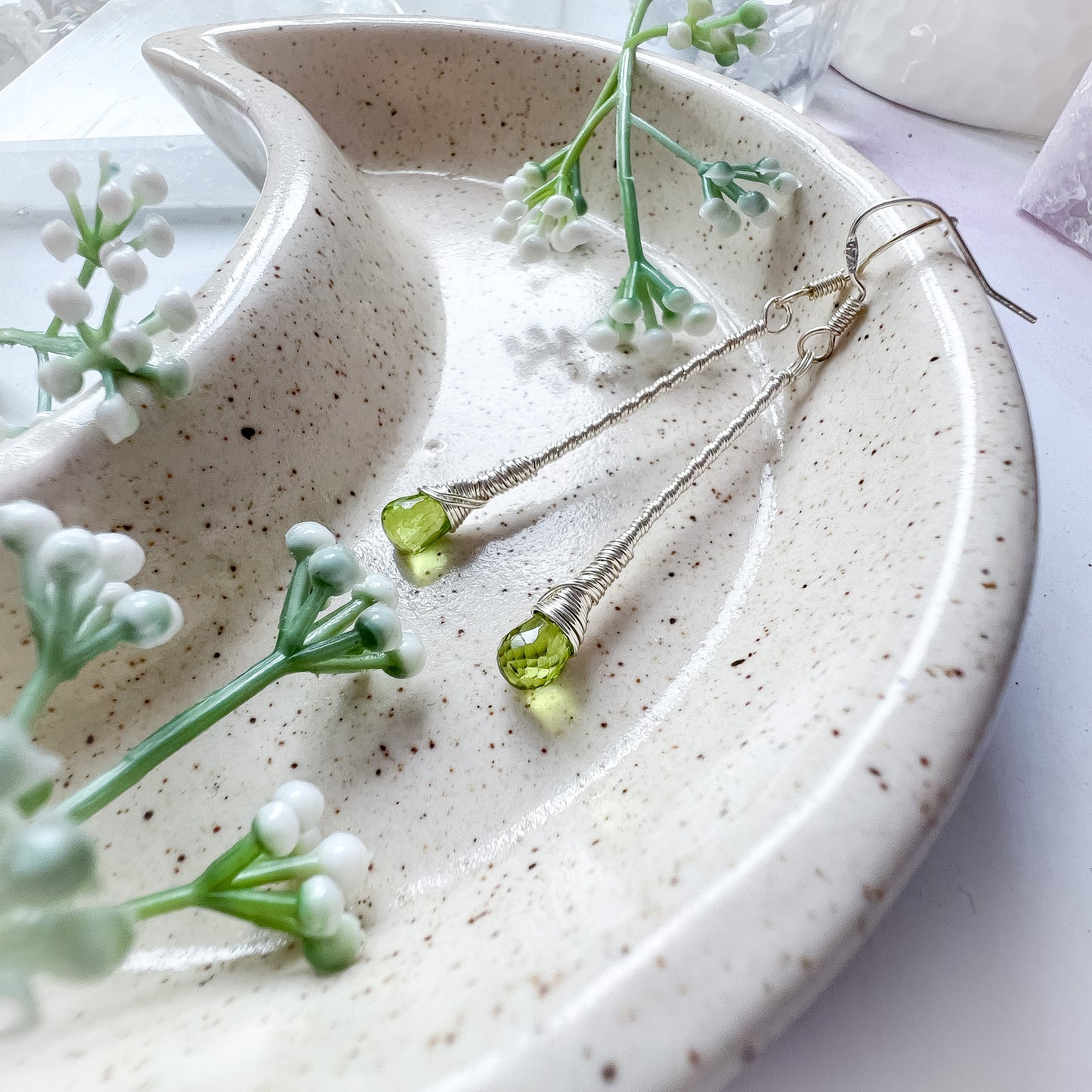 Peridot Elegant Drop Silver Earrings