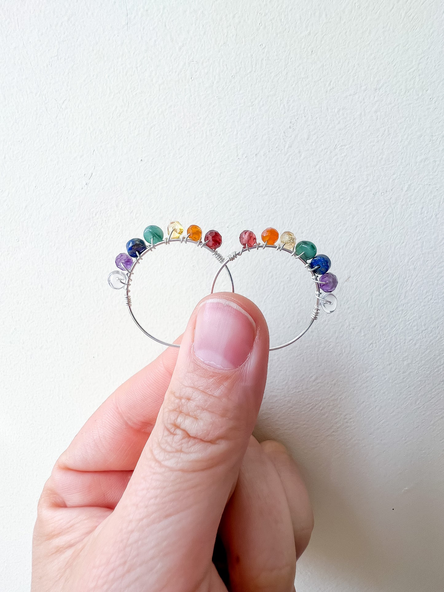 Chakra crystal hoop earrings in Silver