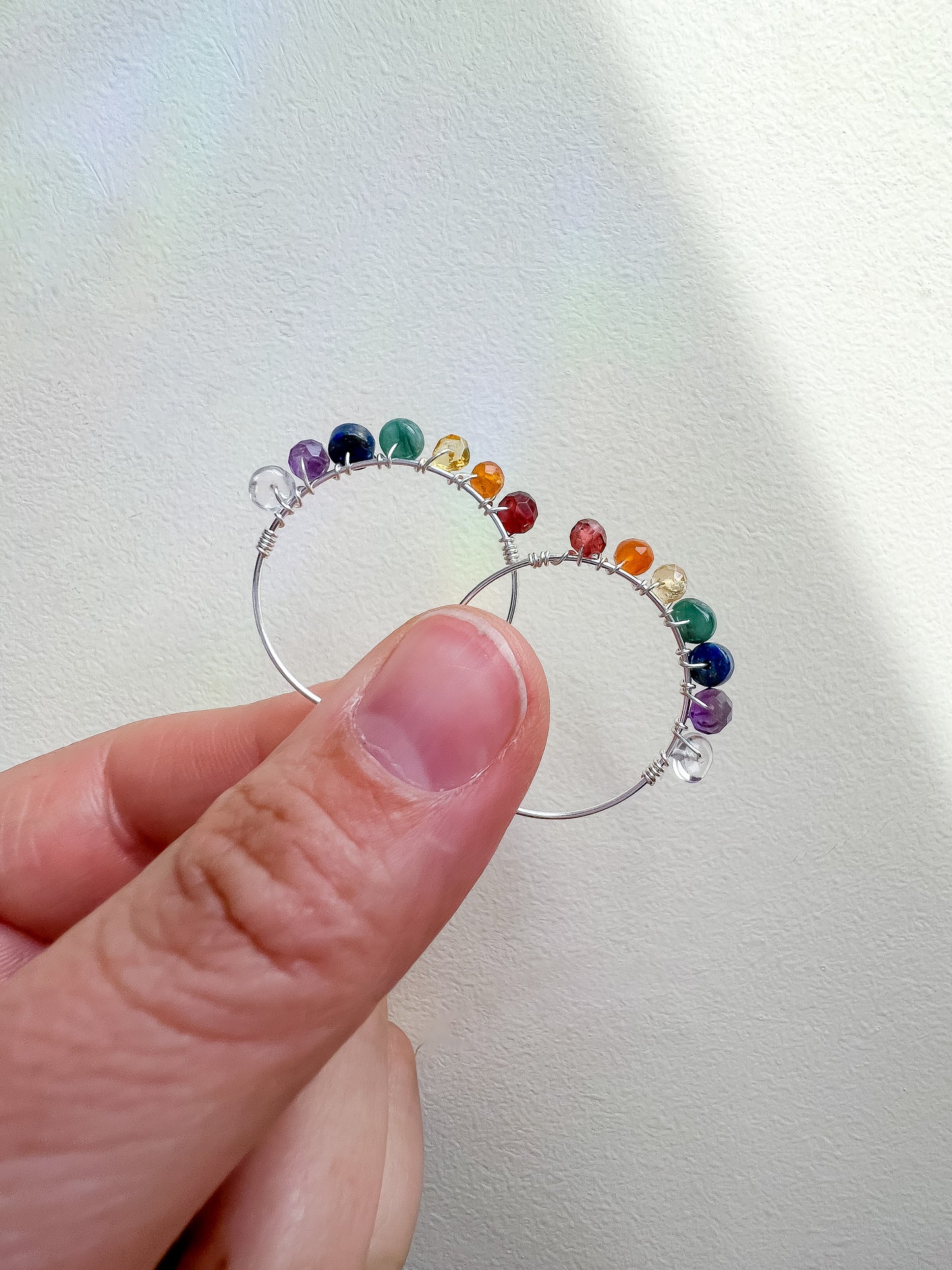 Chakra crystal hoop earrings in Silver